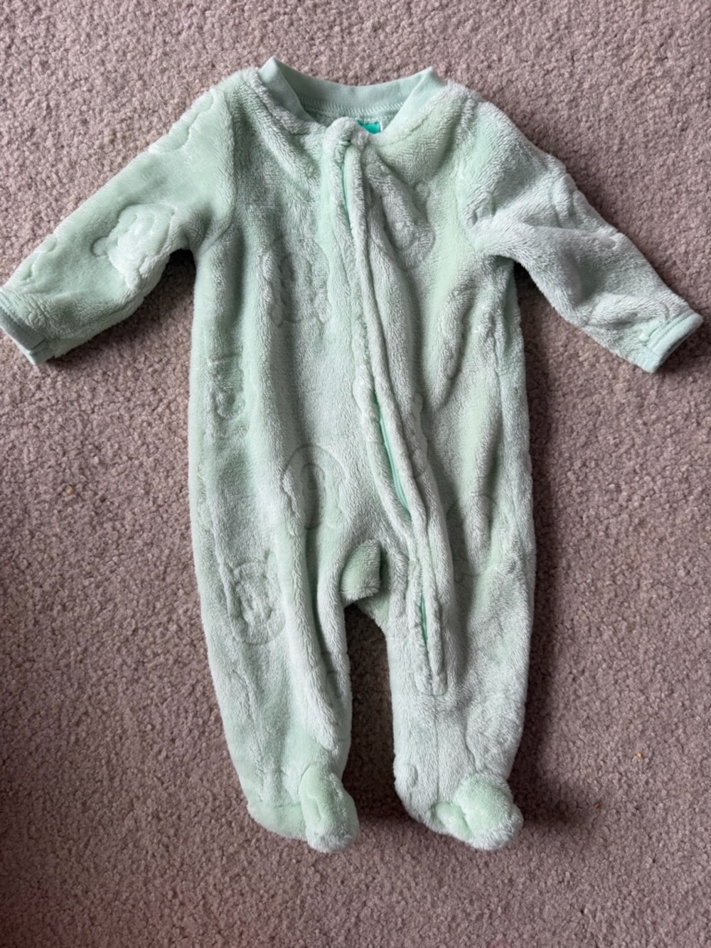 Disney Mint Green Plush Footed Baby One-Piece